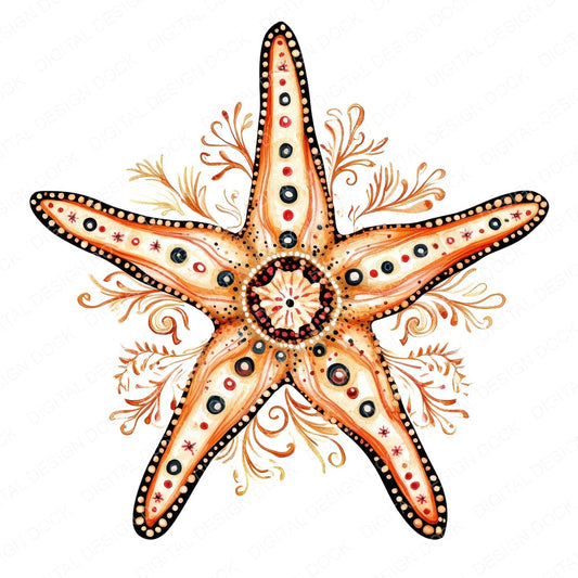 Folk Starfish Mandala fussy cut sheet in US Letter format showing all 12 designs on one printable page
