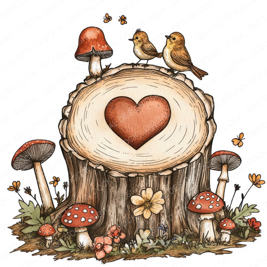 Folk Stump with Mushrooms fussy cut sheet in A4 format showing all 12 designs on one printable page