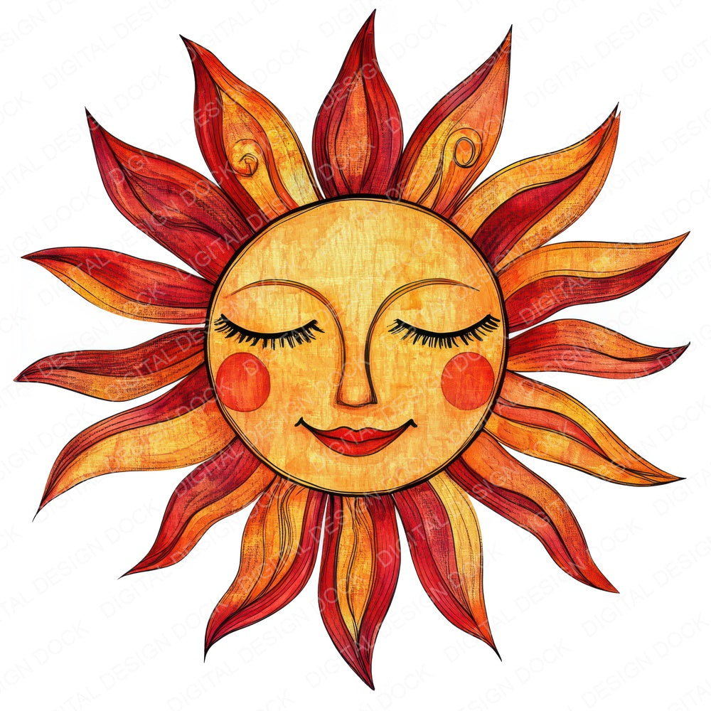 Folk Sun Face fussy cut sheet in A4 format showing all 12 designs on one printable page
