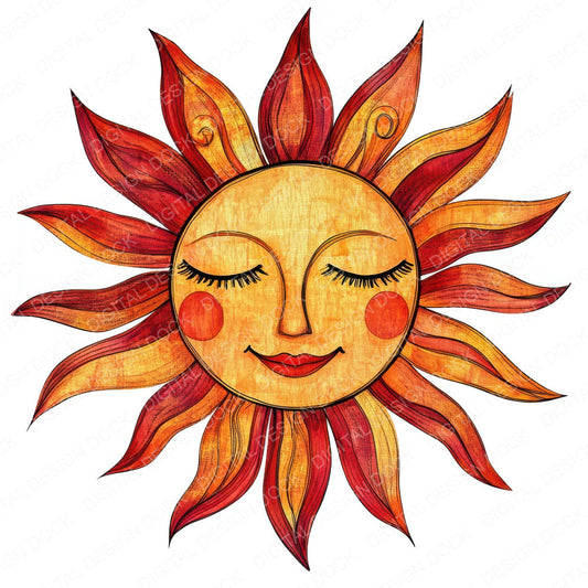Folk Sun Face fussy cut sheet in A4 format showing all 12 designs on one printable page