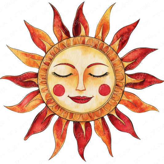 Folk Sun Face fussy cut sheet in US Letter format showing all 12 designs on one printable page