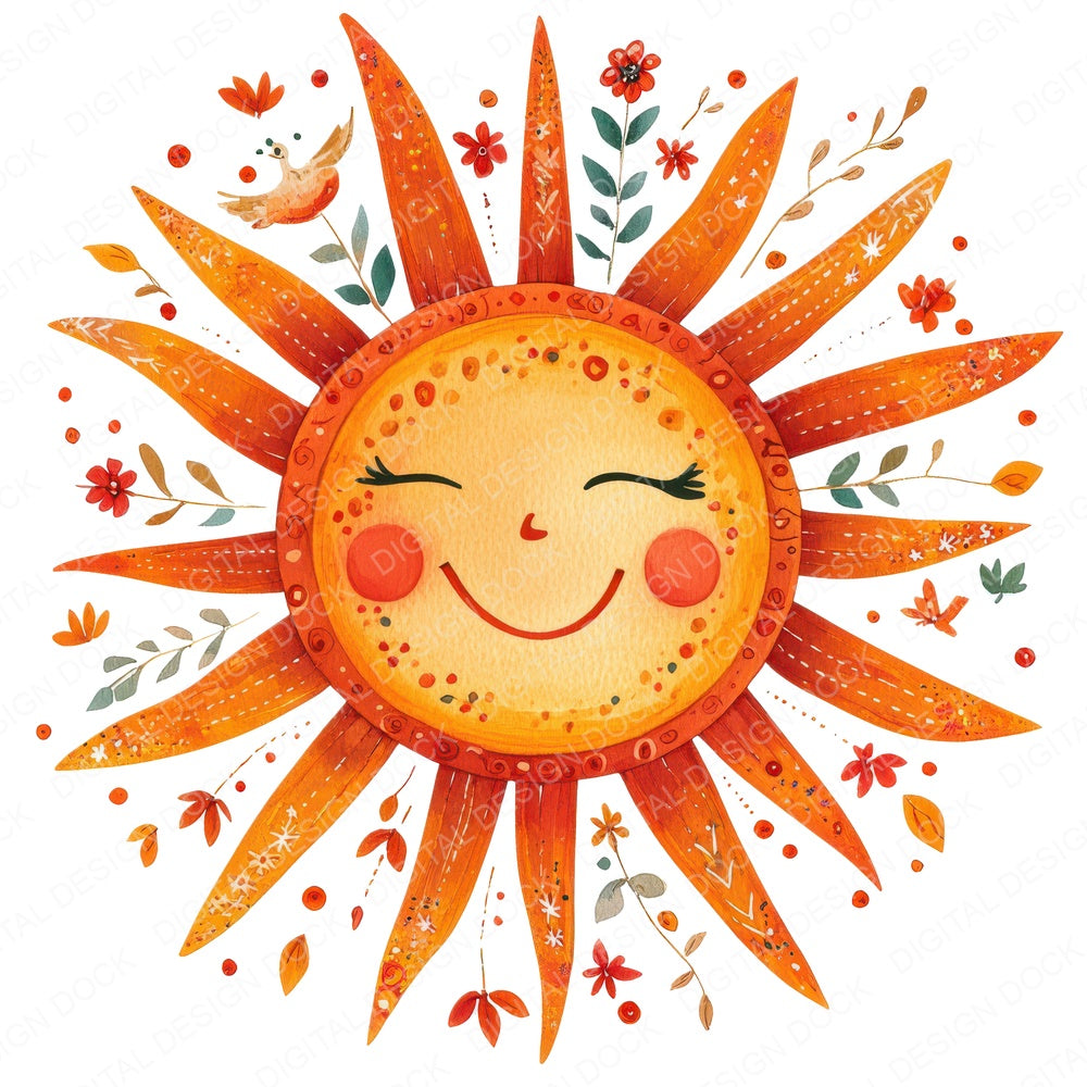 Folk Sun with Face fussy cut sheet in US Letter format showing all 12 designs on one printable page