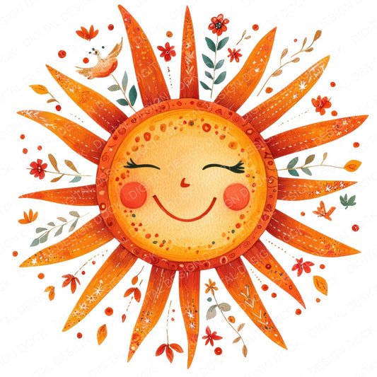 Folk Sun with Face fussy cut sheet in US Letter format showing all 12 designs on one printable page