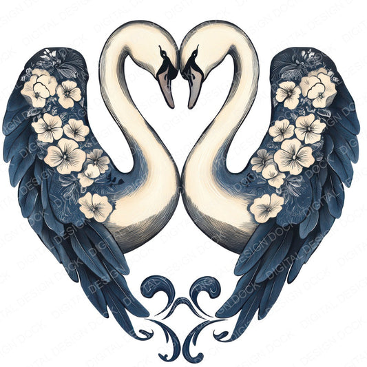 Folk Swans Forming Heart fussy cut sheet in A4 format showing all 12 designs on one printable page