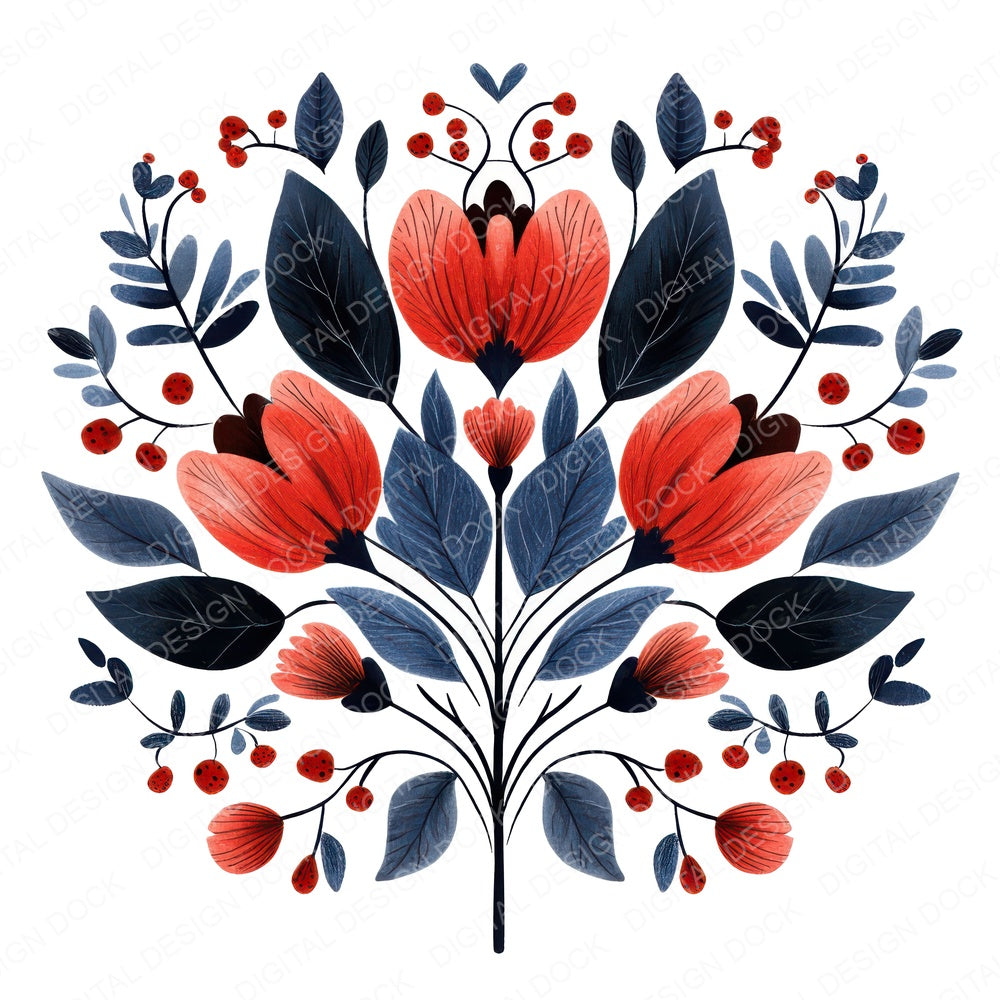 Folk Symmetrical Floral Bunch fussy cut sheet in A4 format showing all 12 designs on one printable page