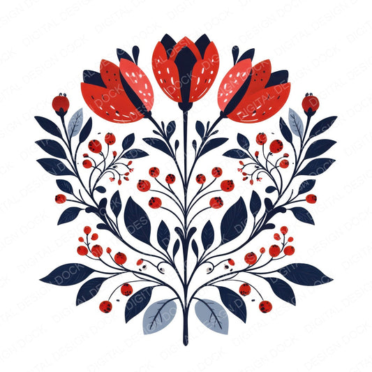 Folk Symmetrical Floral Bunch fussy cut sheet in US Letter format showing all 12 designs on one printable page