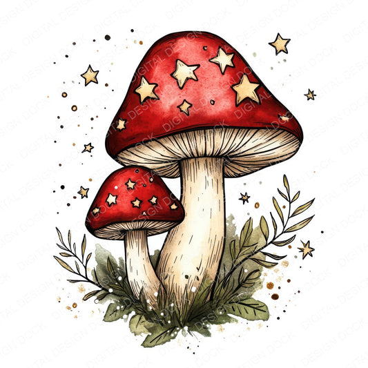 Folk Toadstool Cluster fussy cut sheet in A4 format showing all 12 designs on one printable page