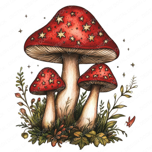 Folk Toadstool Cluster fussy cut sheet in US Letter format showing all 12 designs on one printable page