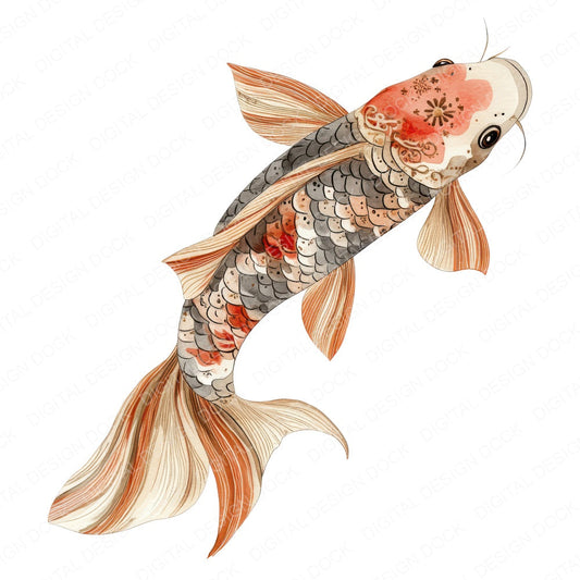 Folk Top View Koi fussy cut sheet in A4 format showing all 12 designs on one printable page