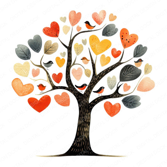 Folk Tree with Birds A fussy cut sheet in A4 format showing all 12 designs on one printable page