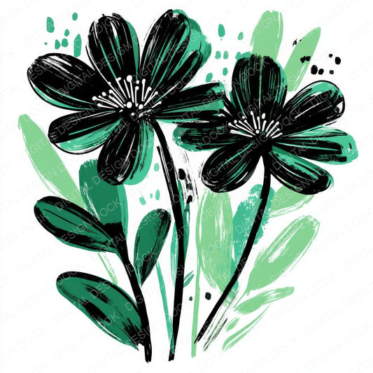 Forest Green Abstract Flowers fussy cut sheet in A4 format showing all 12 designs on one printable page