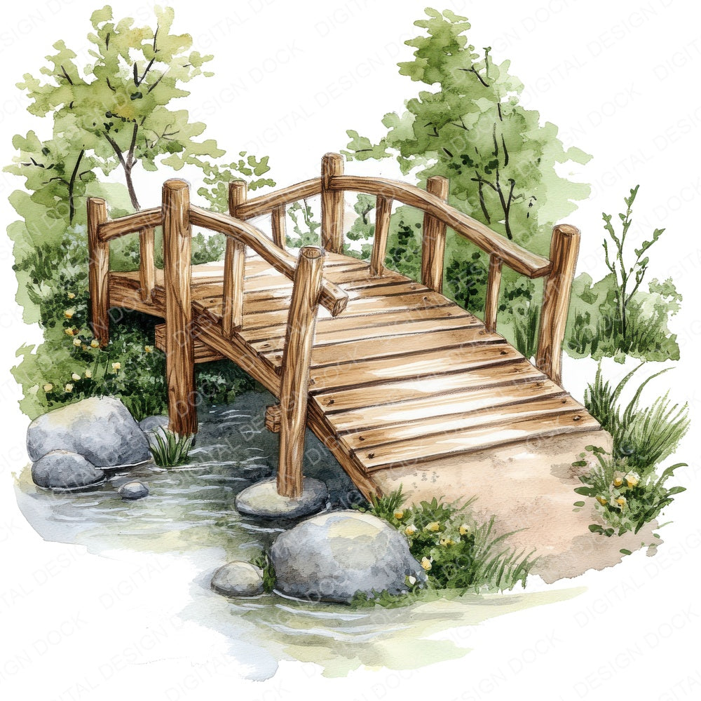 Forest Stream Bridge fussy cut sheet in A4 format showing all 12 designs on one printable page