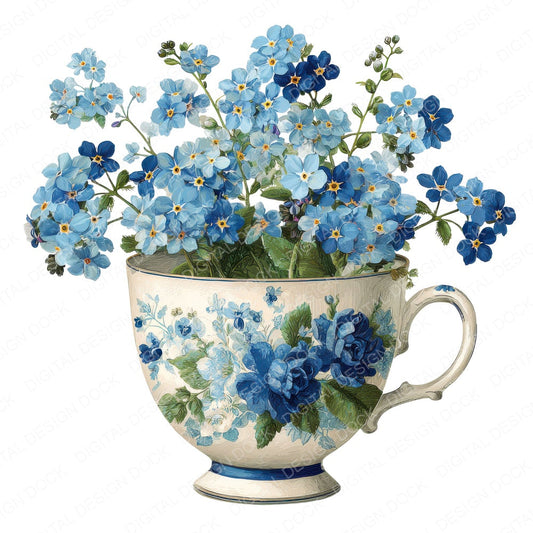 Forget Me Not Teacup A fussy cut sheet in A4 format showing all 12 designs on one printable page