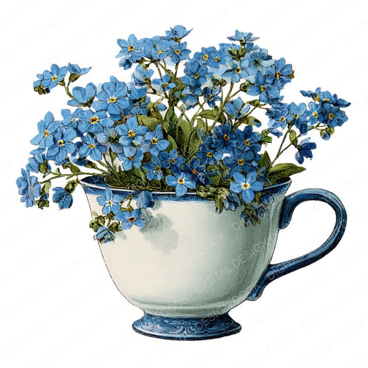 Forget Me Not Teacup B fussy cut sheet in US Letter format showing all 12 designs on one printable page