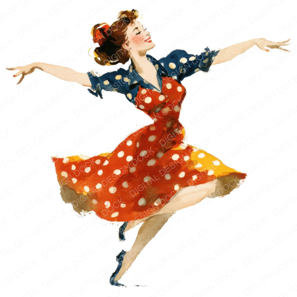 Forties Jitterbug Dancer fussy cut sheet in A4 format showing all 12 designs on one printable page