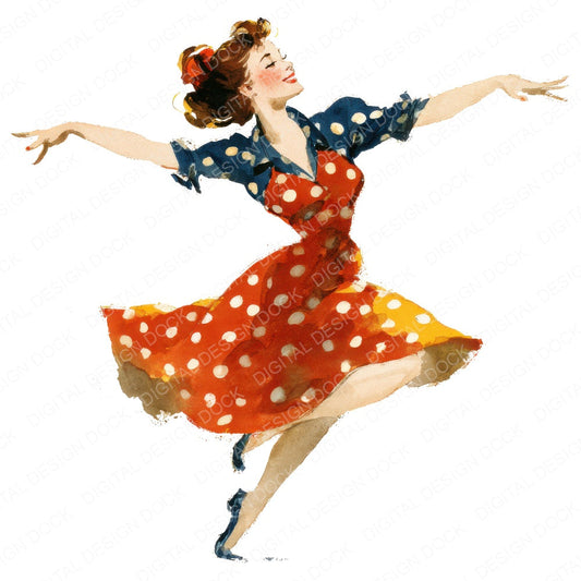 Forties Jitterbug Dancer fussy cut sheet in A4 format showing all 12 designs on one printable page