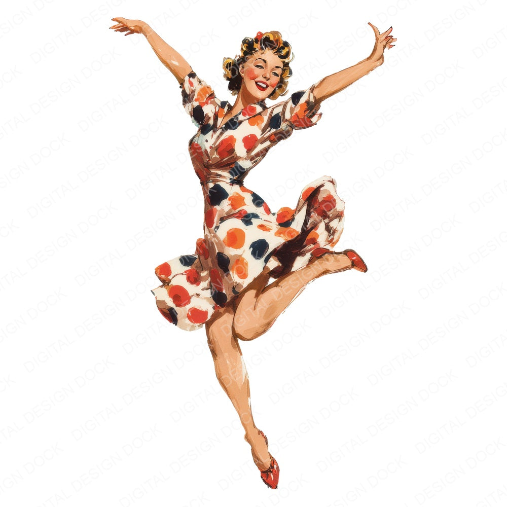 Forties Jitterbug Dancer fussy cut sheet in US Letter format showing all 12 designs on one printable page