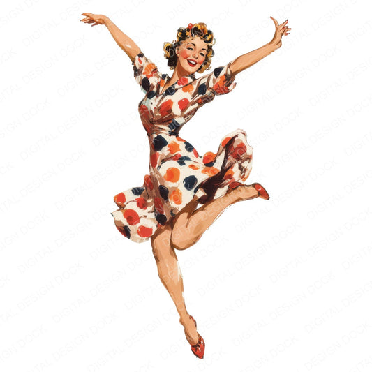 Forties Jitterbug Dancer fussy cut sheet in US Letter format showing all 12 designs on one printable page