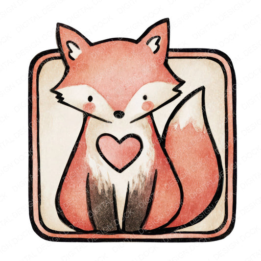 Fox Love Square Badge Clipart Set (DDD008292)