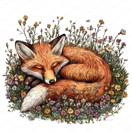 Fox Sleeping in Wildflowers fussy cut sheet in A4 format showing all 12 designs on one printable page