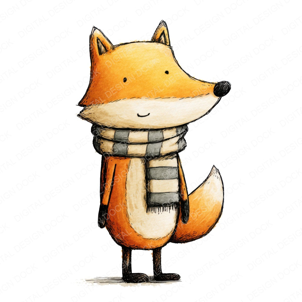 Fox Wearing Scarf fussy cut sheet in A4 format showing all 12 designs on one printable page