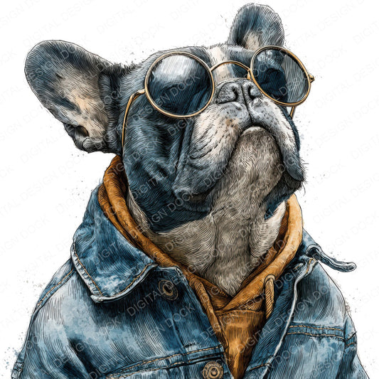 French Bulldog Sunglasses fussy cut sheet in A4 format showing all 12 designs on one printable page