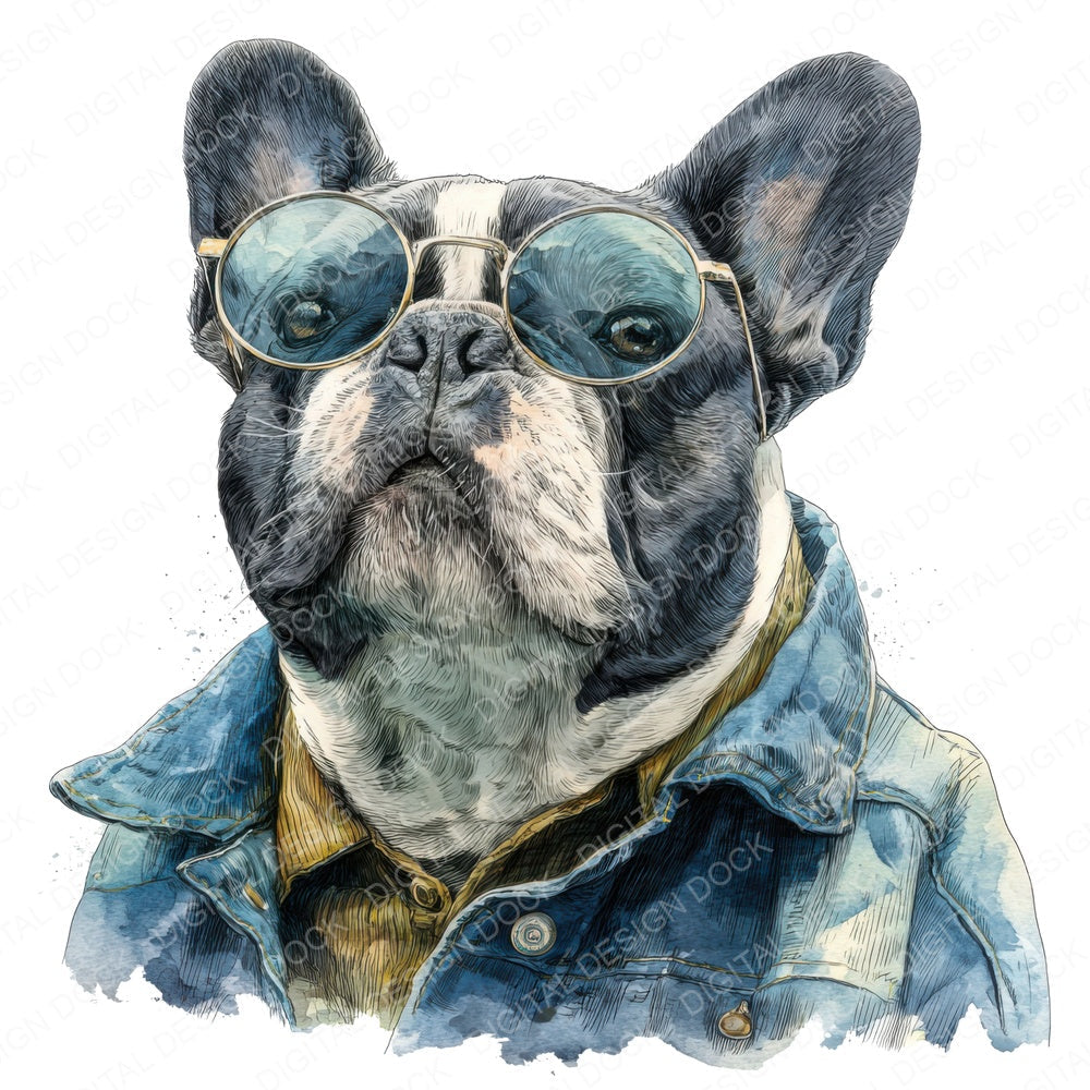 French Bulldog Sunglasses fussy cut sheet in US Letter format showing all 12 designs on one printable page