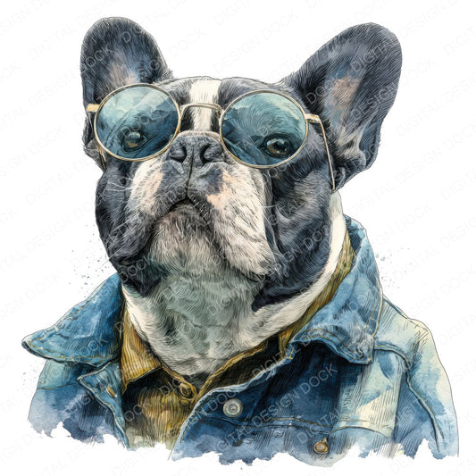 French Bulldog Sunglasses fussy cut sheet in US Letter format showing all 12 designs on one printable page