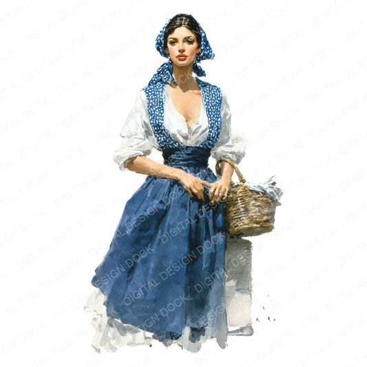 French Woman in Traditional Dress Clipart Set (DDD012249)