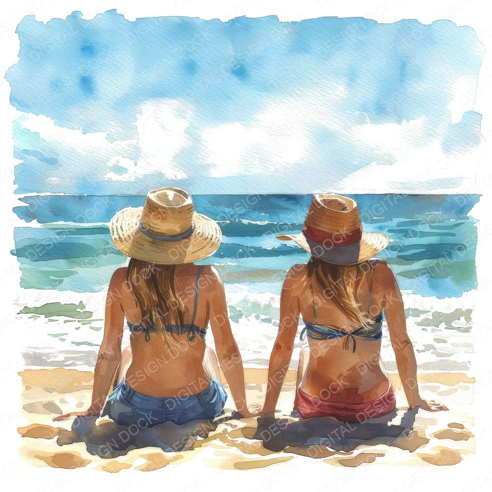 Friends on the Beach fussy cut sheet in A4 format showing all 12 designs on one printable page