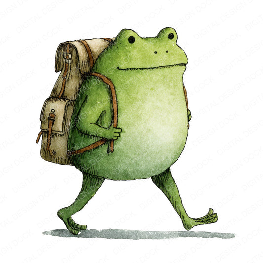 Frog Wearing Backpack fussy cut sheet in US Letter format showing all 12 designs on one printable page