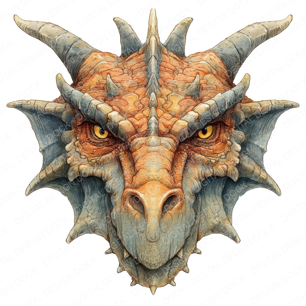 Front View Medieval Dragon fussy cut sheet in A4 format showing all 12 designs on one printable page
