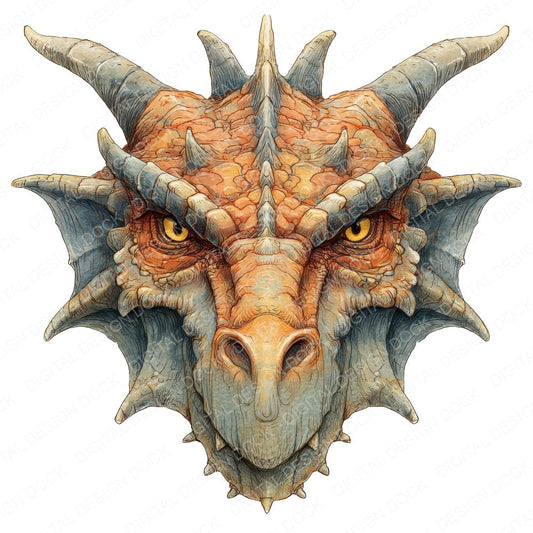 Front View Medieval Dragon fussy cut sheet in A4 format showing all 12 designs on one printable page