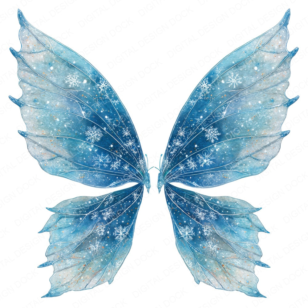 Frosted Snowflake Fairy Wings fussy cut sheet in A4 format showing all 12 designs on one printable page