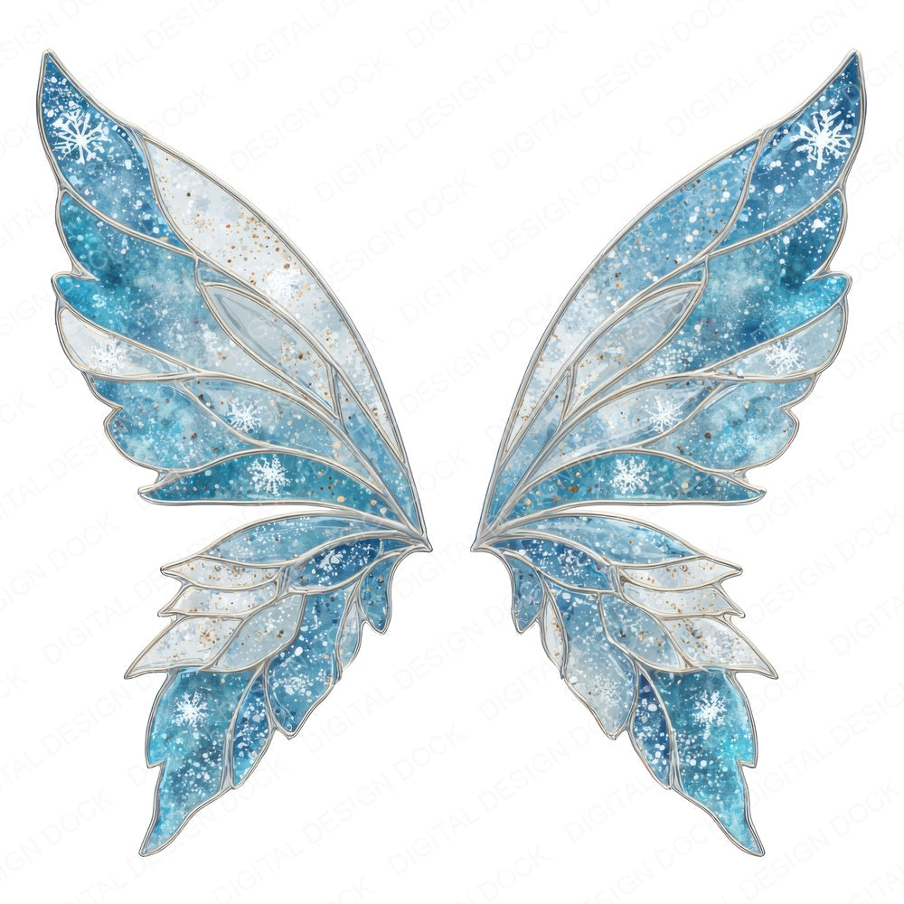 Frosted Snowflake Fairy Wings fussy cut sheet in US Letter format showing all 12 designs on one printable page