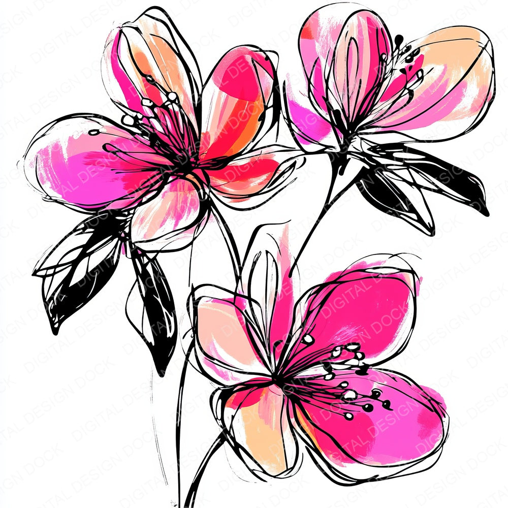 Fuchsia Abstract Flowers fussy cut sheet in A4 format showing all 12 designs on one printable page