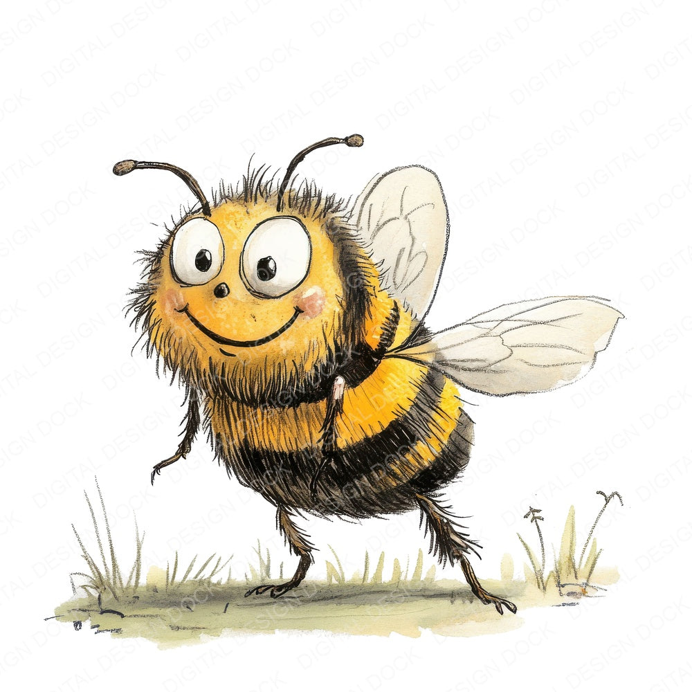 Funny Bee Character fussy cut sheet in A4 format showing all 12 designs on one printable page