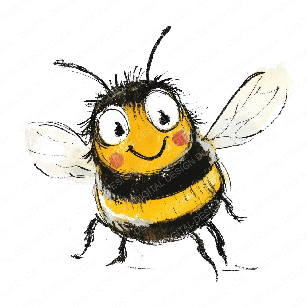 Funny Bee Character fussy cut sheet in US Letter format showing all 12 designs on one printable page
