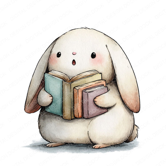 Funny Bookworm Bunny Character Clipart Set (DDD012650)