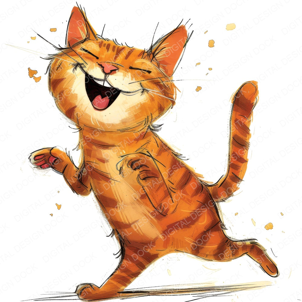 Funny Cat Illustration fussy cut sheet in US Letter format showing all 12 designs on one printable page