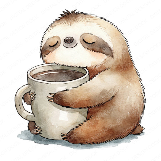 Funny Coffee Sloth Character Clipart Set (DDD012652)