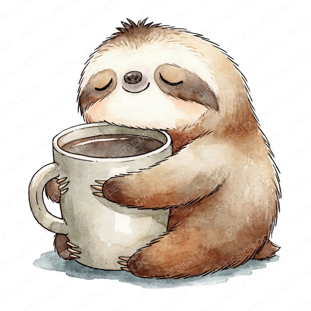 Funny Coffee Sloth Character 1