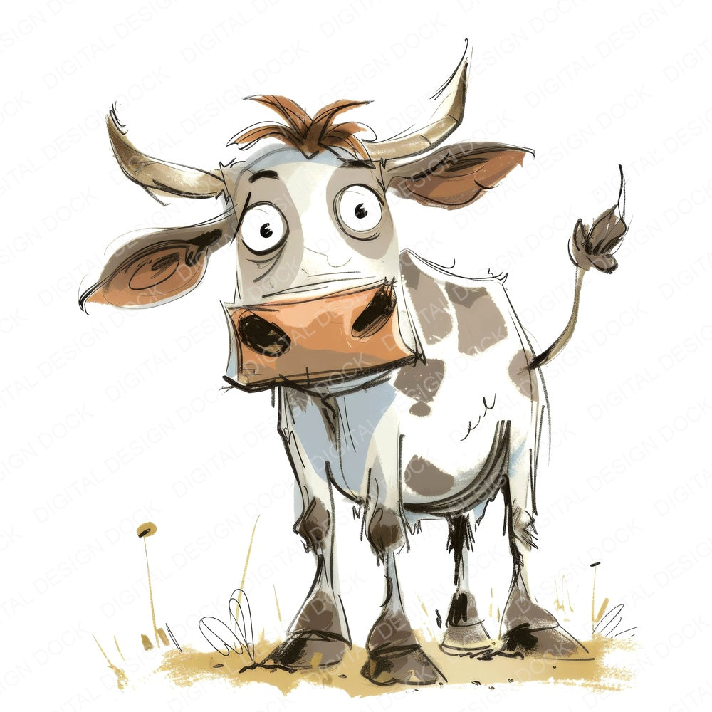 Funny Cow Illustration fussy cut sheet in A4 format showing all 12 designs on one printable page
