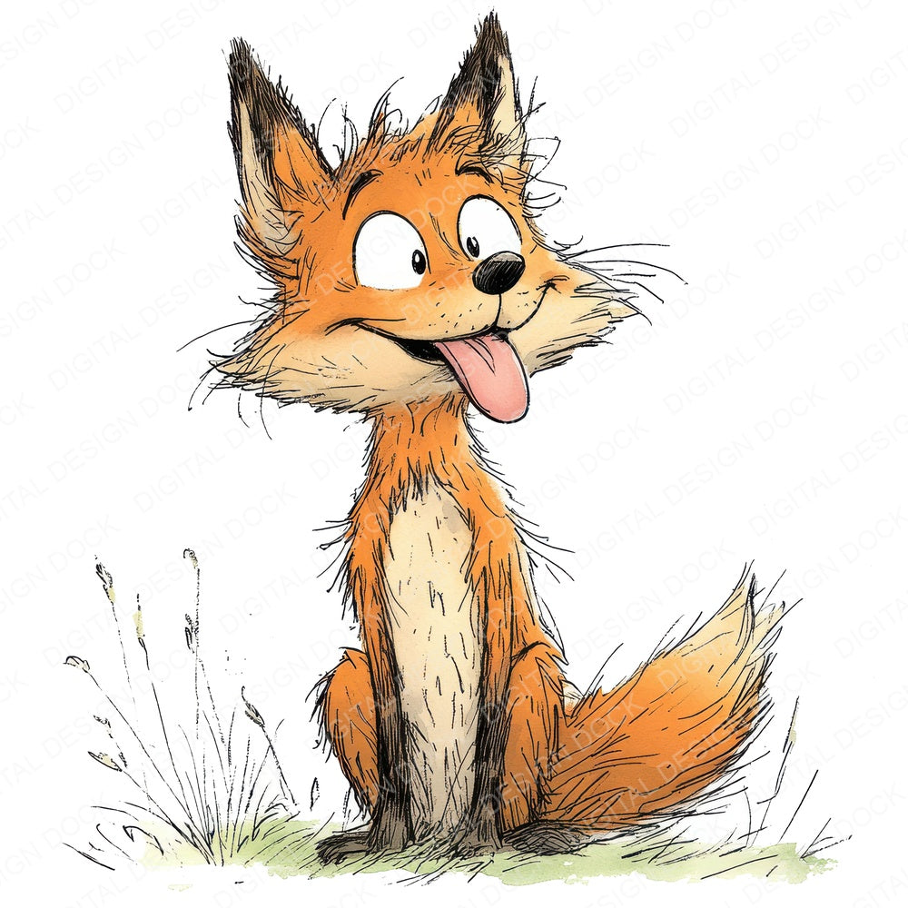 Funny Fox Character fussy cut sheet in US Letter format showing all 12 designs on one printable page