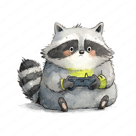 Funny Gamer Raccoon Character Clipart Set (DDD012654)