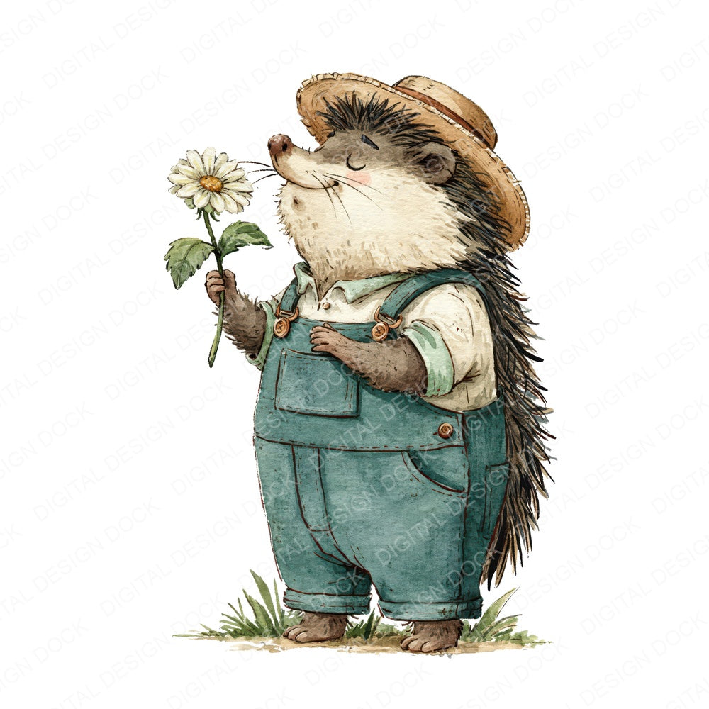Funny Gardener Hedgehog Character 1