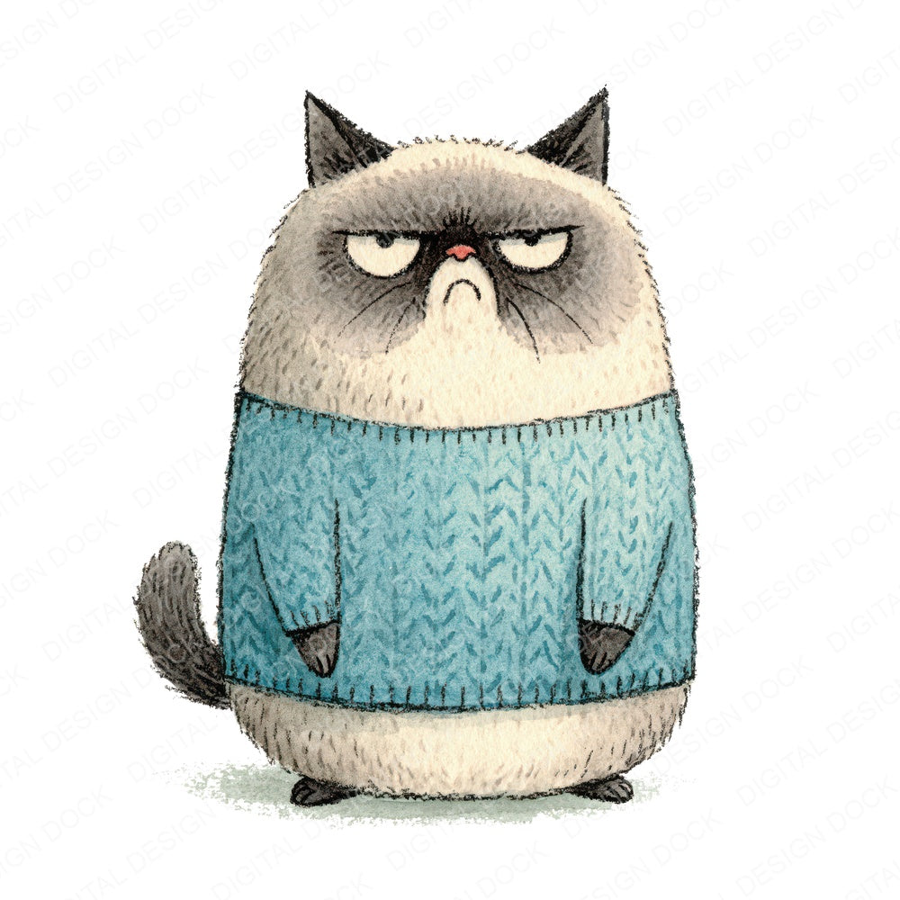 Funny Grumpy Cat in Sweater Clipart Set (DDD012656)