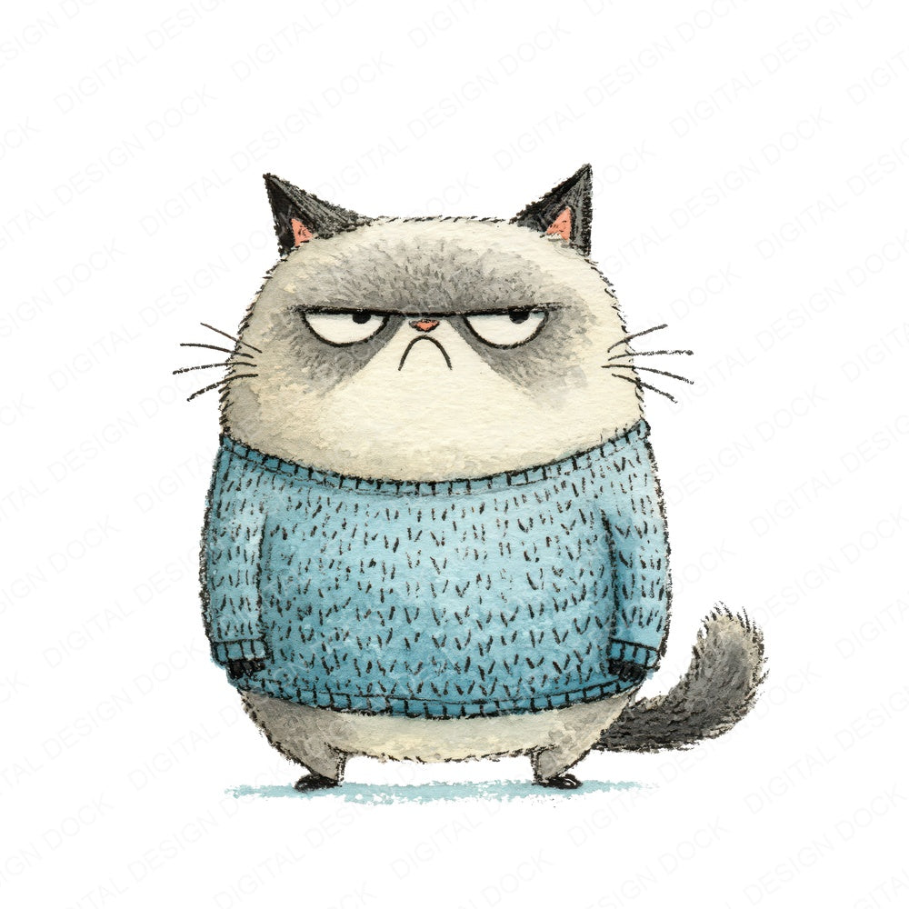 Funny Grumpy Cat in Sweater Clipart Set (DDD012656)