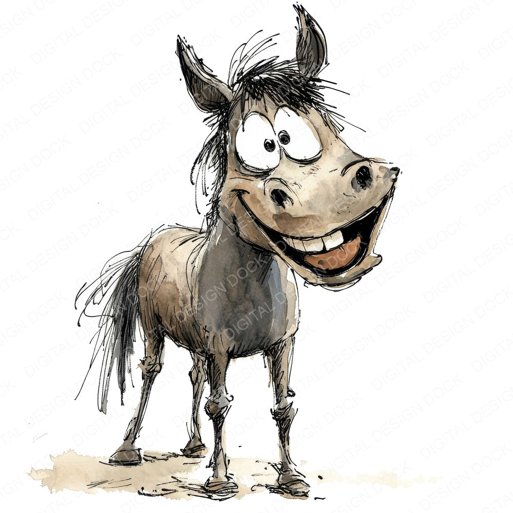 Funny Horse Character fussy cut sheet in A4 format showing all 12 designs on one printable page