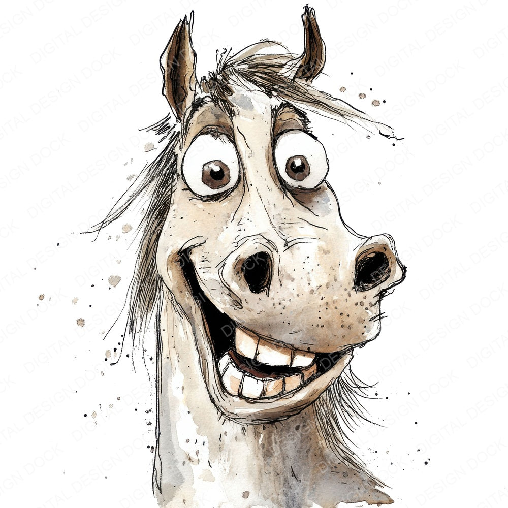 Funny Horse Character fussy cut sheet in US Letter format showing all 12 designs on one printable page
